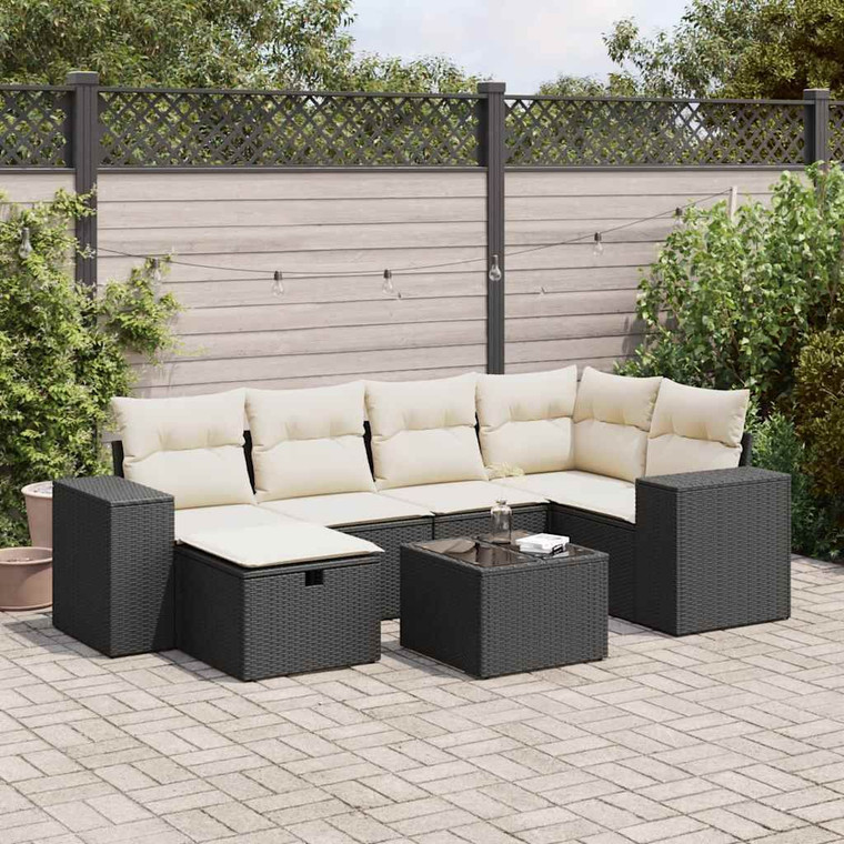  Garden Sofa Set Black and Cream White A949-3325692