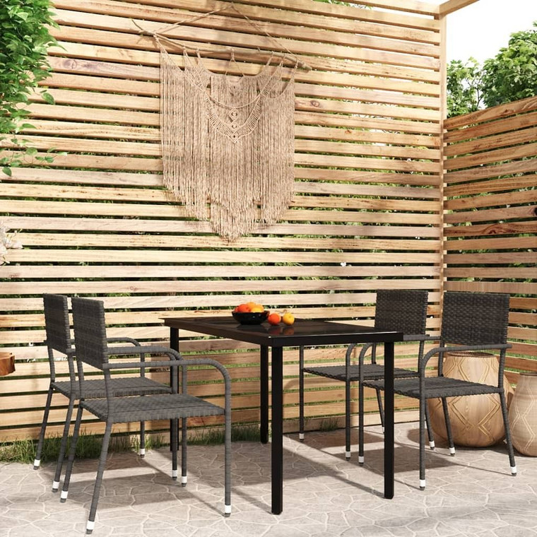  Garden Dining Set Grey, Black PE rattan, Steel, Glass 5 Piece Set A949-3099585