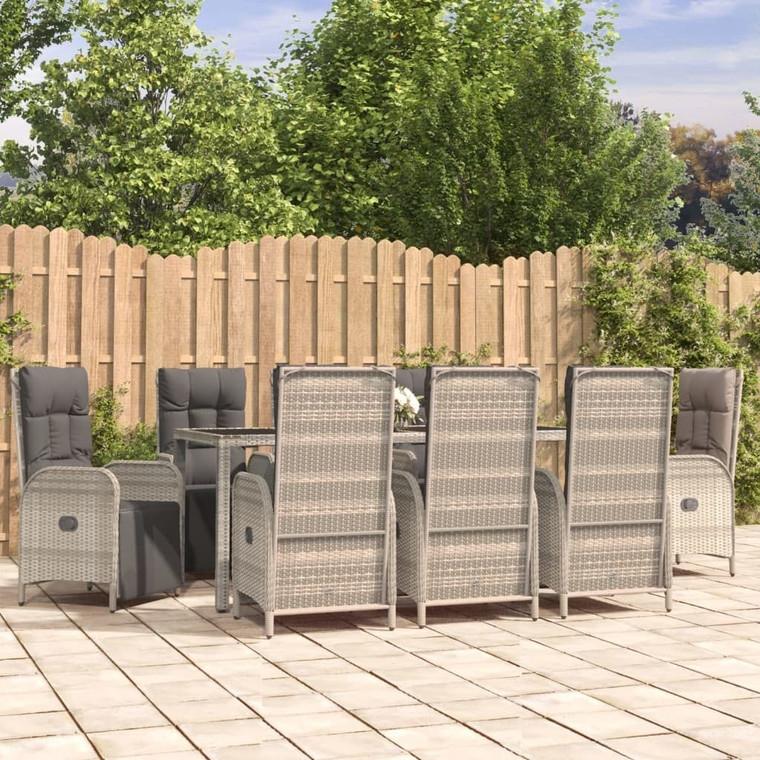 Garden Dining Set Gray PE Rattan, Powder-Coated Steel, Tempered Glass A949-3185034