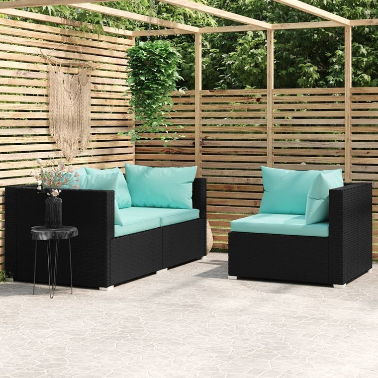  Garden Lounge Set Black with Aqua Cushions A949-317538