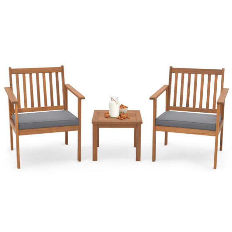3 Pieces Patio Wood Furniture Set with soft Cushions for Porch-Gray - Color: Gray D681-HW72094GR