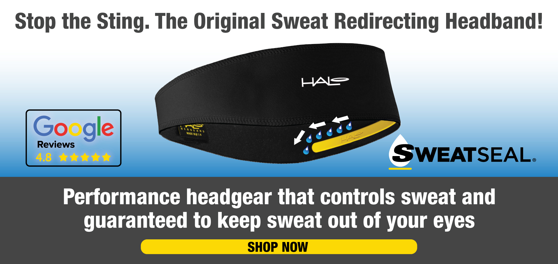 Halo Headband with SweatSeal technology - 4.8 star rated performance sweat control for cycling and running.