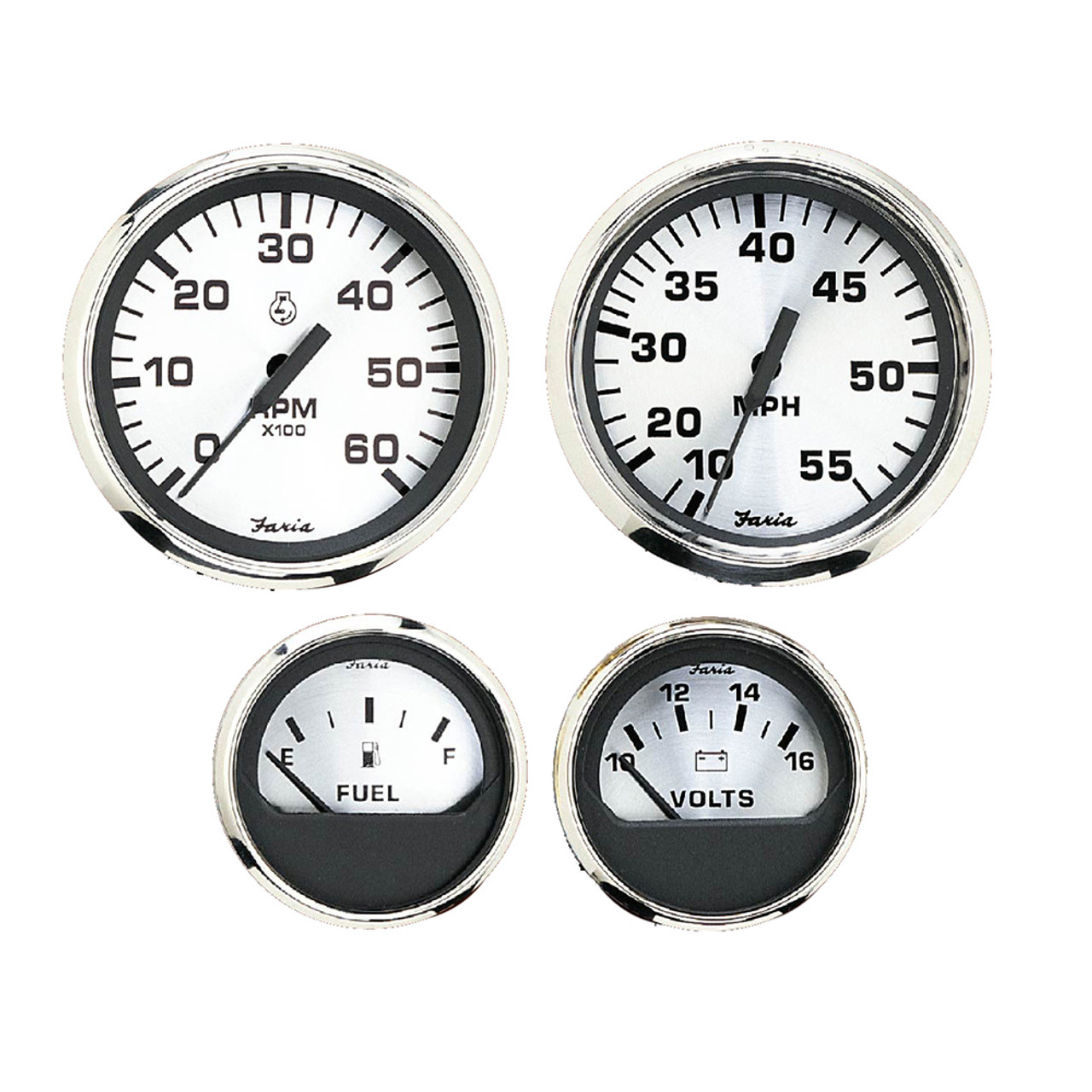 Faria Spun Silver Box Set of 4 Gauges f\/Outboard Engines - Speedometer, Tach, Voltmeter  Fuel Level [KTF0182]