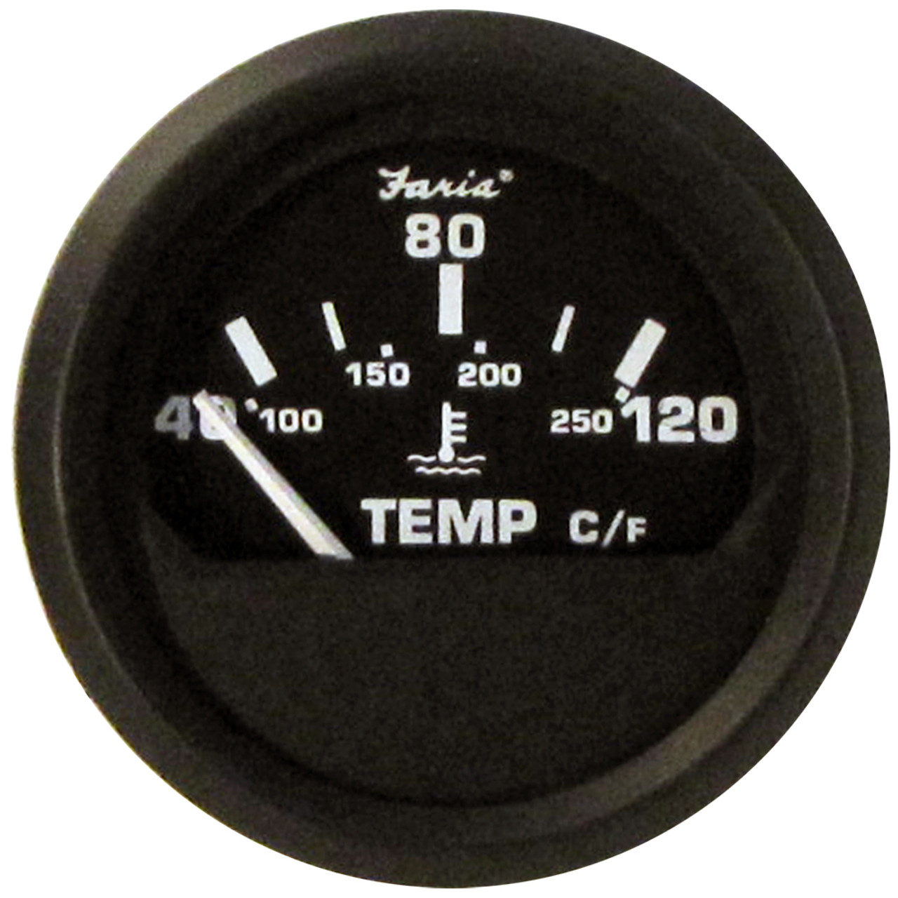 Faria Euro Black 2" Water Temperature Gauge - Metric (40 to 120 C) [12814]