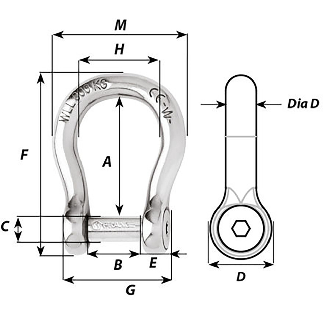 Wichard Self-Locking Allen Head Pin Bow Shackle - 6mm Diameter - 1\/4" [01343]