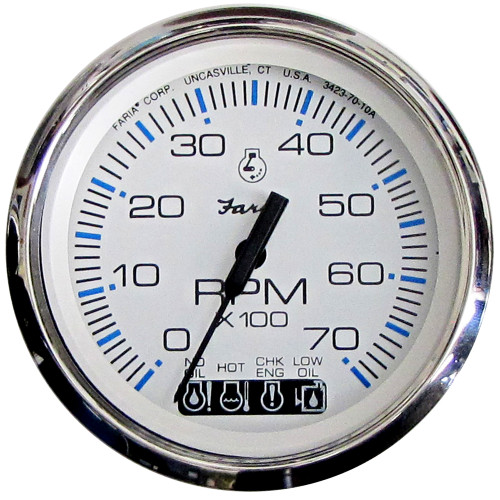 Faria Chesapeake White SS 4" Tachometer w\/Systemcheck Indicator - 7000 RPM (Gas) (Johnson\/Evinrude Outboard) [33850]