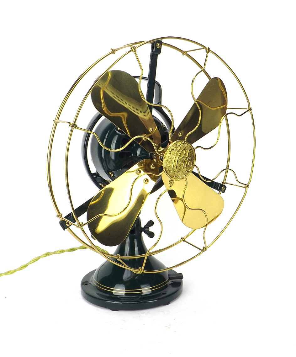 Circa 1916 Restored 12" Hunter Electric 2 Star Oscillating Desk Fan