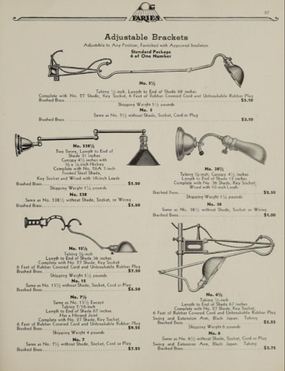 Early 1900's Faries Co. No. 15 Fully Adjustable Wall Lamp Brass