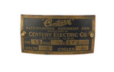 Original Century S3 Model 15 Motor Tag