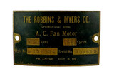 Original Robbins & Myers Tank Motor Brass Motor Tag Style R-134034