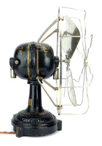 Circa 1899-1901 Ornate Decal German D.E.W. 12" Desk Fan Nickle Blade and Guard/Cage