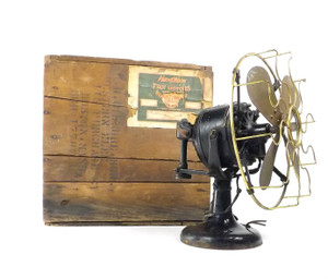 1912 12" Western Electric Hawthorn Double Lever Desk Fan with Original Wooden Crate