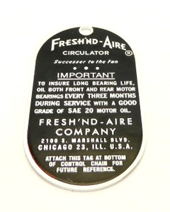 Limited Production Fresh' Nd Aire Circulator  Hang Tag