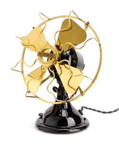 Circa 1915 8" Menominee Brass Blade Cage Cone Base Desk Fan Circa 1915 8" Menominee Brass Blade Cage Cone Base Desk Fan