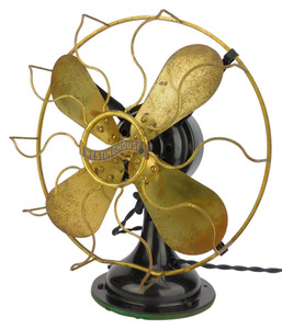 Circa 1915 12" Westinghouse Brass Blade And Cage Non-Oscillating Fan Circa 1915 12" Westinghouse Brass Blade And Cage Non-Oscillating Fan