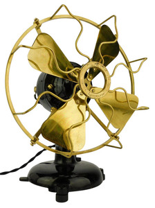 Circa 1913 8" Menominee Tab Footed Table Fan Brass Blade Cage Original Condition 