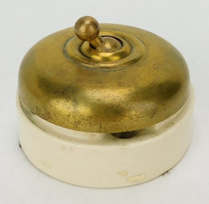 Antique Brass Porcelain Toggle Switch Marked England