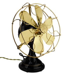 Rare Circa 1913 Restored GE 12" 6 Blade Kidney Oscillator Desk Fan with Loop Handle