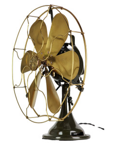 Circa 1919 16" Brass Cage 6 Wing Brass Blade GE 2 Star Oscillating Desk Fan