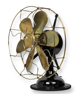 Circa 1914 12" Robbins & Myers R&M 6 Blade Stationary Desk Fan Brass Blade And Guard Circa 1914 12" Robbins & Myers R&M 6 Blade Stationary Desk Fan Brass Blade And Guard