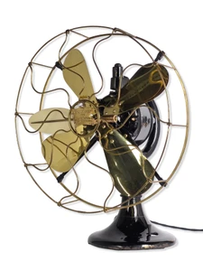 Circa 1911 16" Original Condition Early Production Robbins & Myers R&M 12" Feather Vane Oscillating Desk Fan