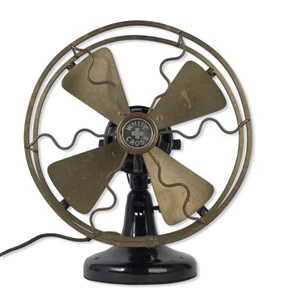 Original 8" Brass Blade & Guard Lindstrom Smith Co White Cross Desk Fan