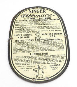 Original Singer Ribbonaire Bottom Cover Instructional Panel