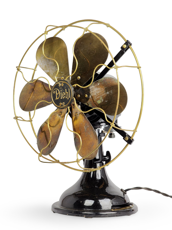Circa 1915 12" Diehl "Transitional" Oscillating 6 Blade Desk Fan Original