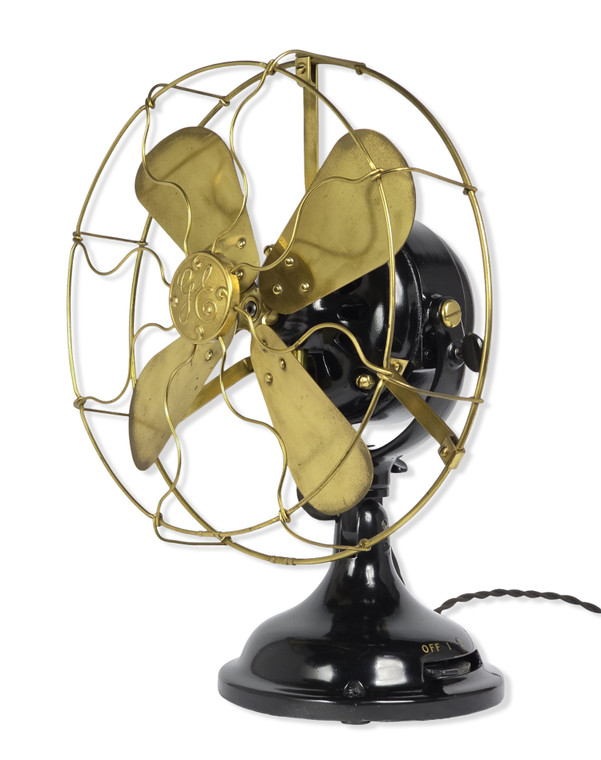 Circa 1911 12" GE Big Motor Yoke BMY Brass Blade Desk/Wall Mount Fan Restored