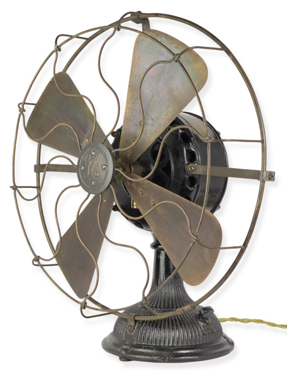 Circa 1902 16" GE Pancake Desk Fan Original Fully Ribbed Stick Mount