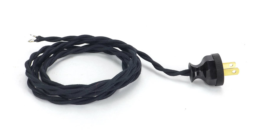 TWISTED CLOTH POWER CABLE WIRE WITH "Handy Grip" BLACK BAKELITE STYLE ATTACHMENT PLUG