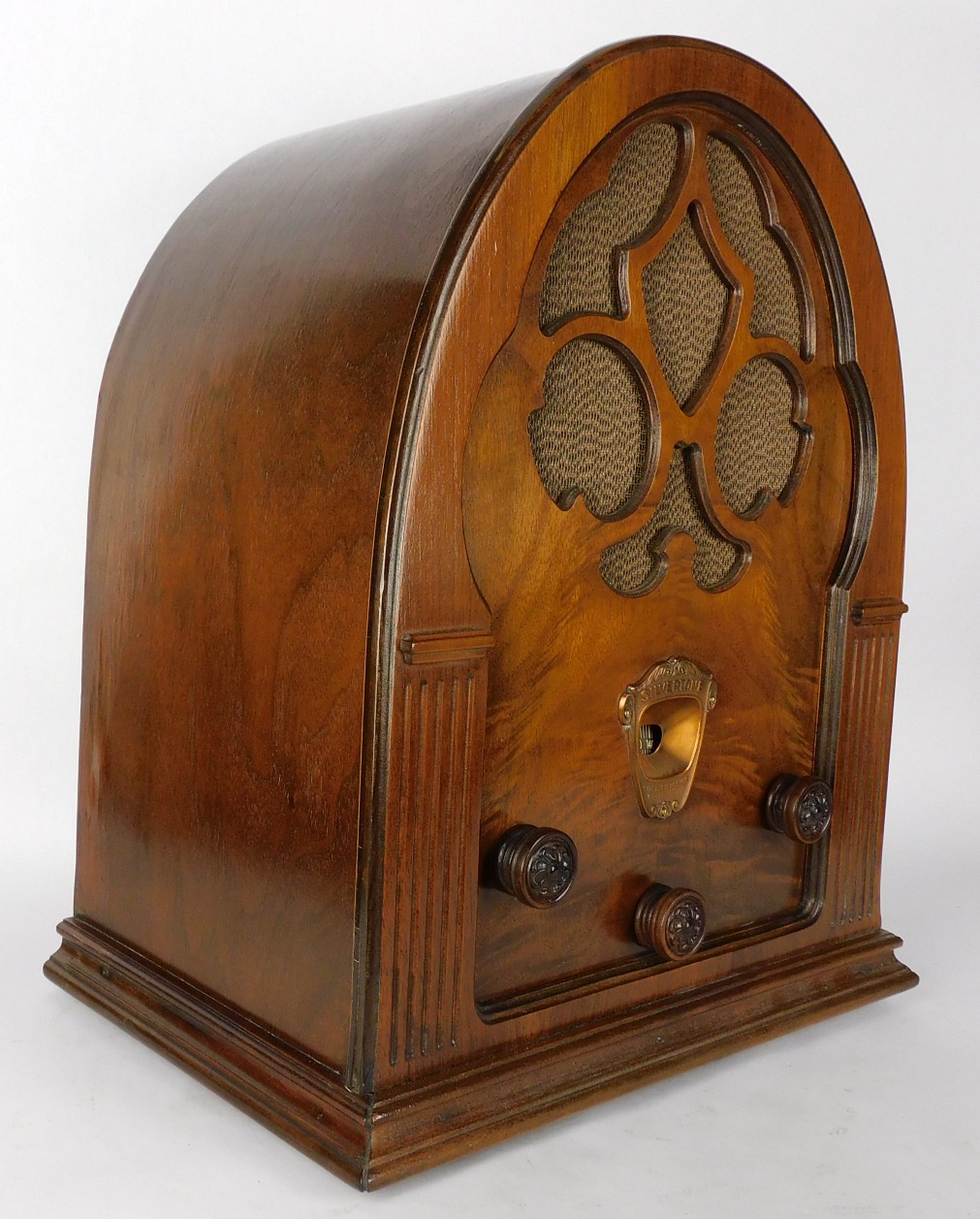 vintage MAJESTIC 50 CATHEDRAL RADIO parts: WOOD SHELL & BRASS