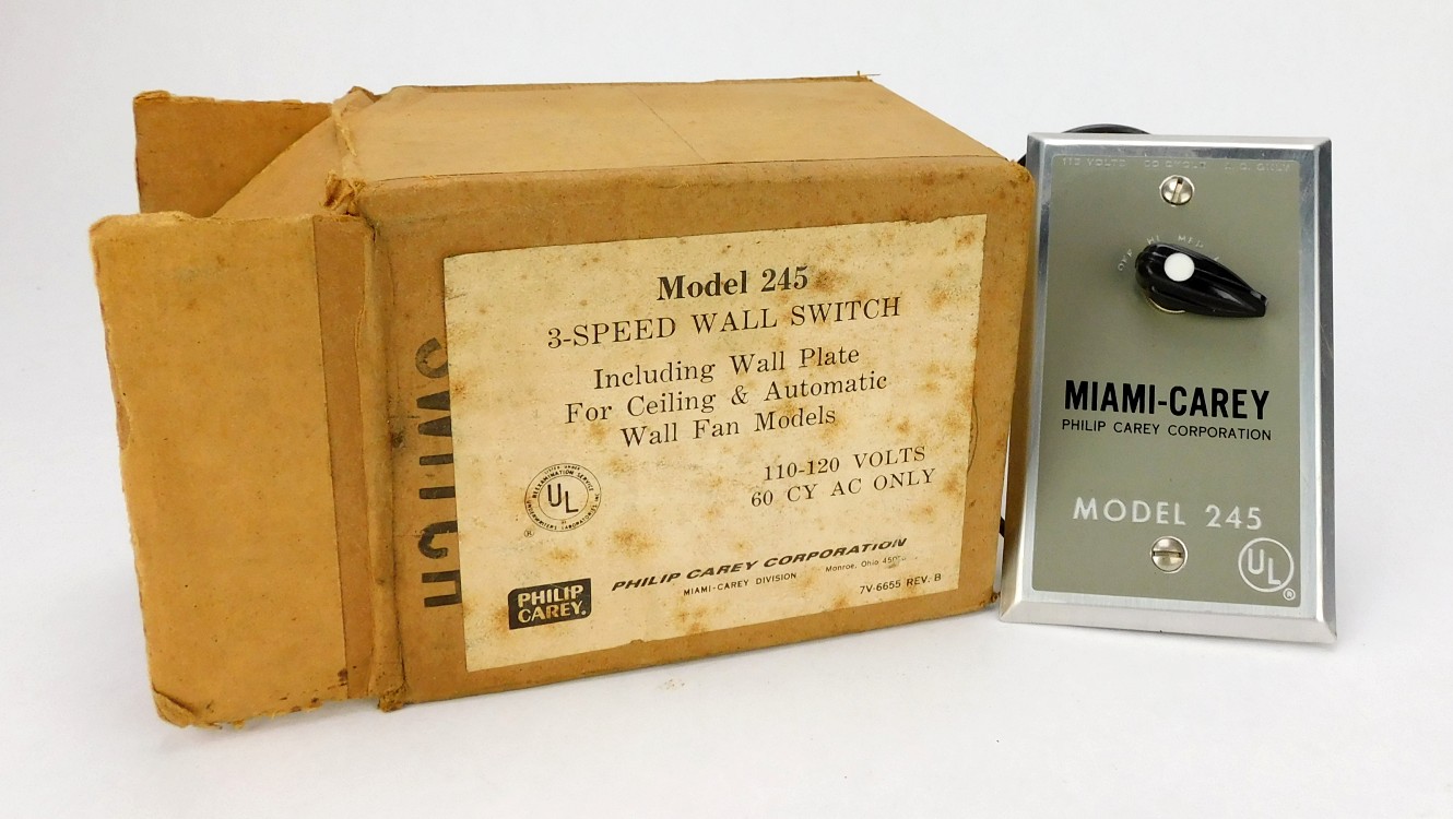 Vintage Mid-Century Modern Miami-Carey Exhaust Ventilator 3 Speed Wall Switch NOS