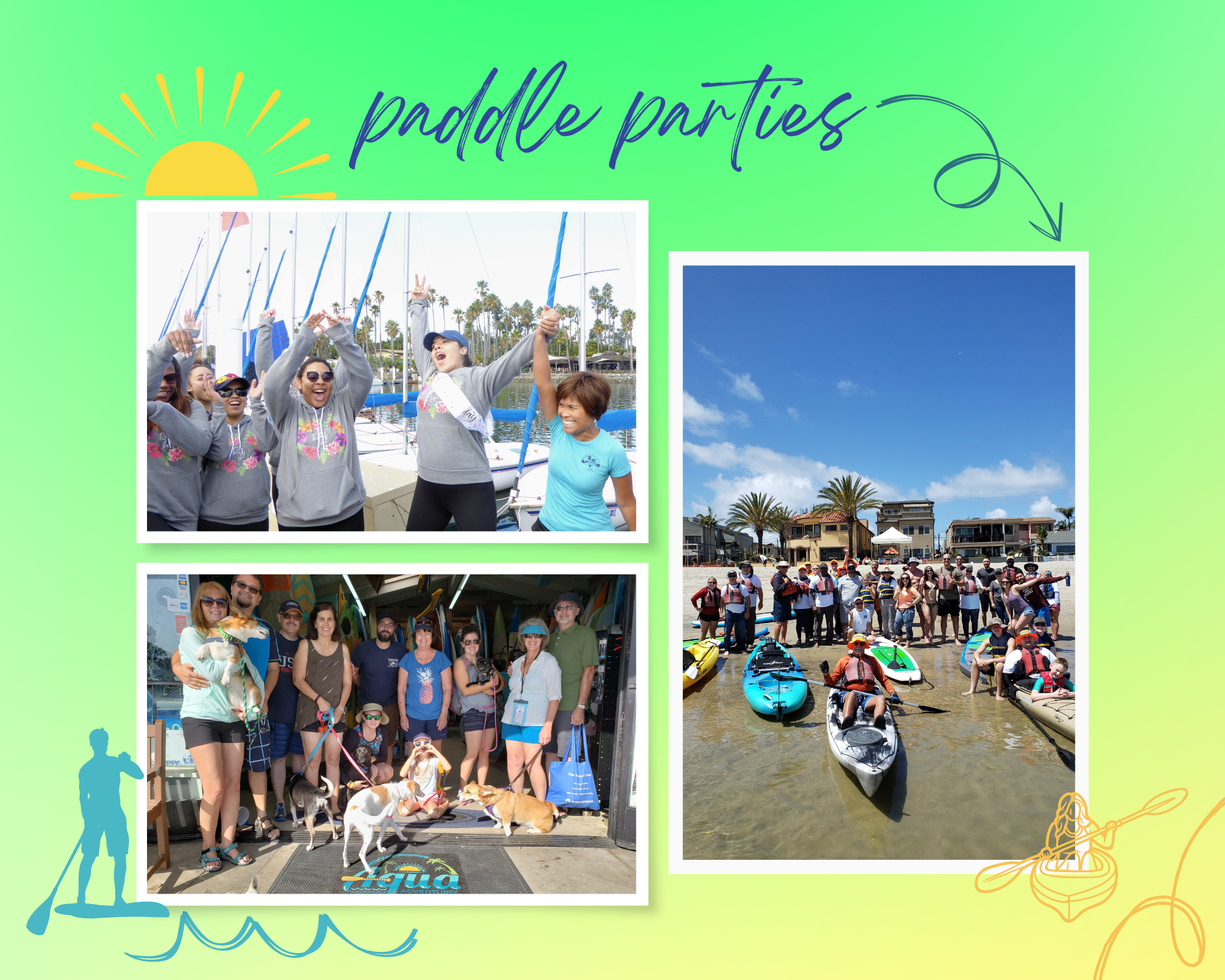 kayaking and stand up paddleboarding parties at Aqua Adventures