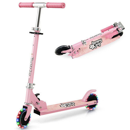 Folding Kick Scooter with 3 Adjustable Heights for Kids-Pink - Color: Pink D681-SP37820PI