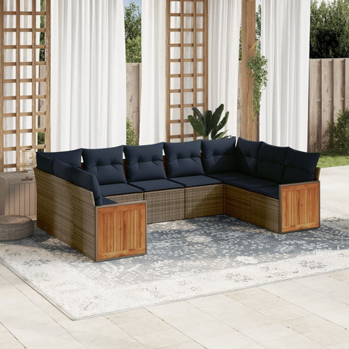  9 Piece Garden Sofa Set with Cushions Grey Poly Rattan A949-3227958