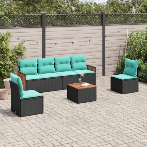  7 Piece Patio Sofa Set with Cushions Black Poly Rattan A949-3259950