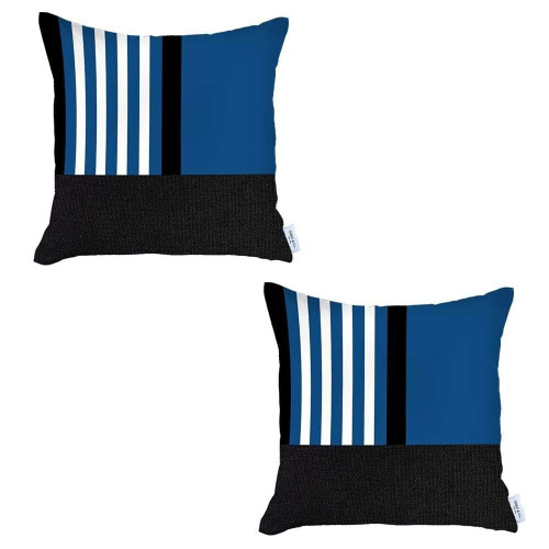 Set Of Two 18" X 18" Blue Striped Zippered Handmade Polyester Throw Pillow N270-471791