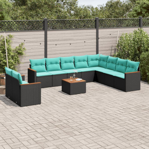 11 Piece Patio Sofa Set with Cushions Black Poly Rattan A949-3258522  11 Piece Patio Sofa Set with Cushions Black Poly Rattan A949-3258522