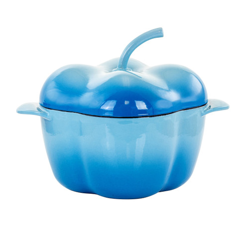 MegaChef Pepper Shaped 3 Quart Enameled Cast Iron Casserole in Blue D970-MG-CP23AB