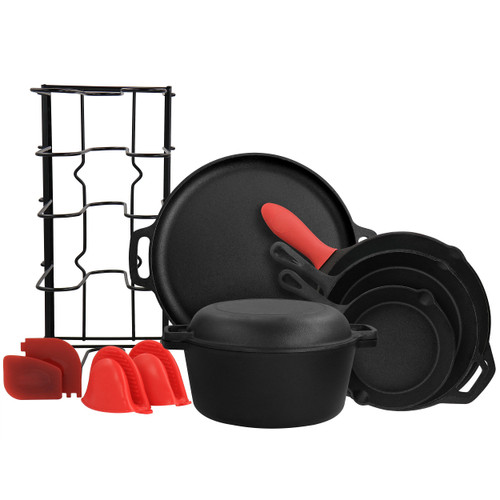 MegaChef 12 Piece Round PreSeasoned Cast Iron Cookware Set D970-MCCI-6P10
