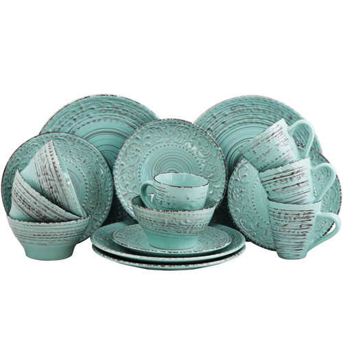 Elama Malibu Waves 16-Piece Dinnerware Set in Turquoise D970-ELM-MALIBU-WAVES Elama Malibu Waves 16-Piece Dinnerware Set in Turquoise D970-ELM-MALIBU-WAVES