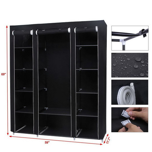 69" Portable Clothes Closet Wardrobe Storage Organizer with Non-Woven Fabric Quick and Easy to Asse T575-S0671266883