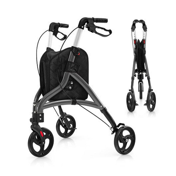 Foldable Rollator Walker with Lightweight Aluminum Frame-Gray - Color: Gray D681-JH10025GR