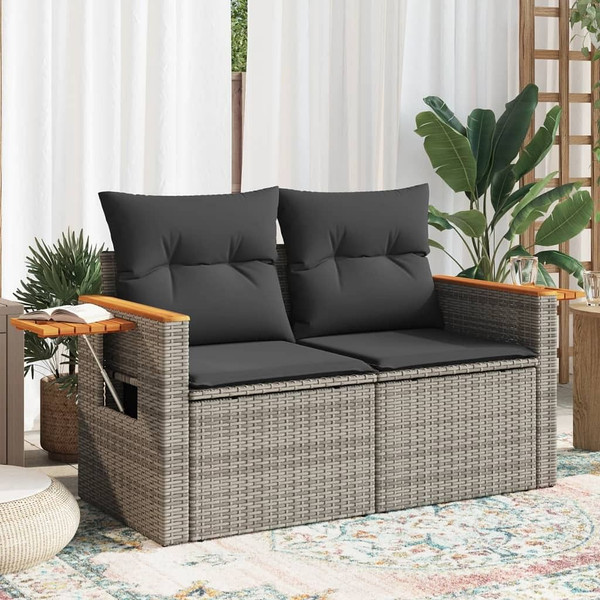  Garden Sofa Grey PE rattan, powder-coated steel, solid acacia wood A949-366145