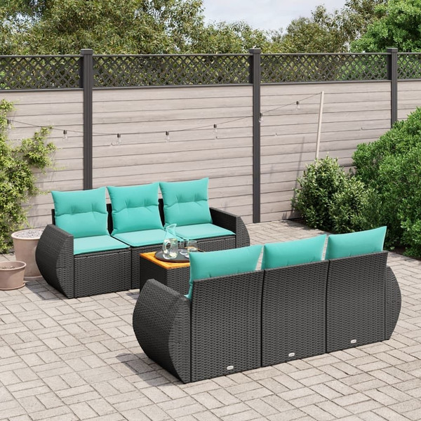  7 Piece Patio Sofa Set with Cushions Black Poly Rattan A949-3257226