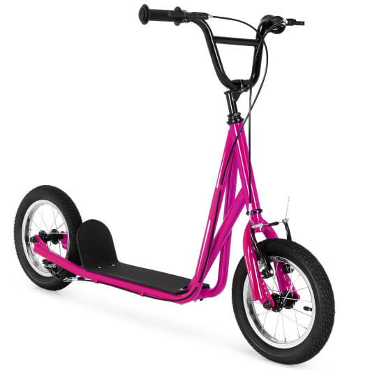 Height Adjustable Kid Kick Scooter with 12 Inch Air Filled Wheel-Pink - Color: Pink D681-TQ10033PI