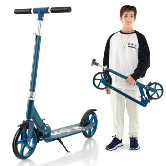 Folding Aluminum Alloy Scooter with 3 Adjustable Heights-Blue - Color: Blue D681-SP38005BL