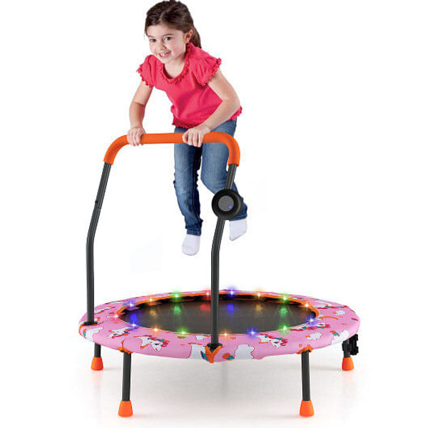 36 Inch Mini Trampoline with Colorful LED Lights and Bluetooth Speaker-Pink - Color: Pink D681-TW10086PI