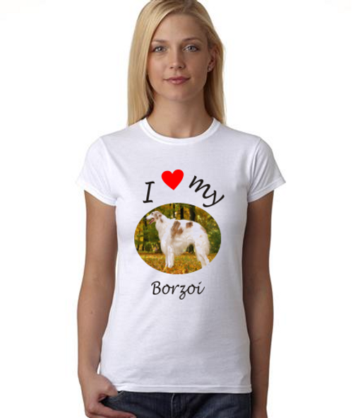 I heart my Borzoi on a Women's short sleeve shirt.